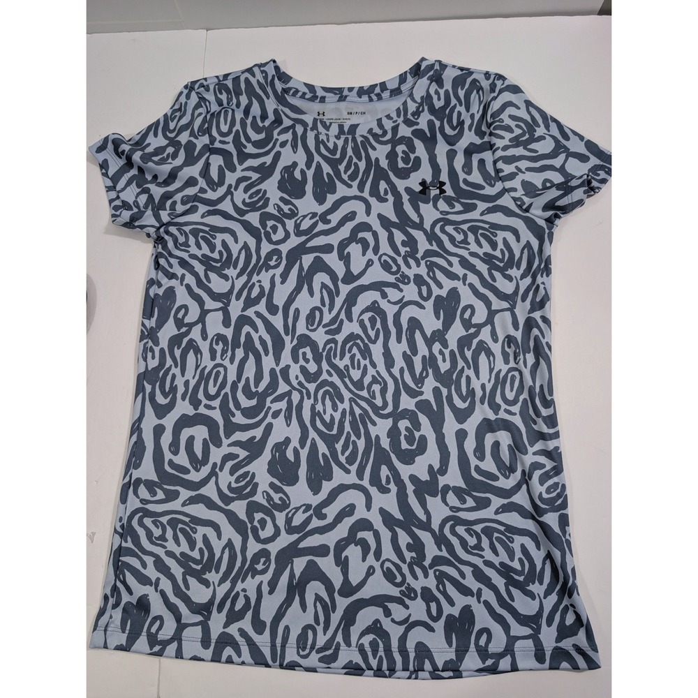 Under Armour Womens Blue Grey Animal Print Loose Fit T-Shirt Small Athleisure
